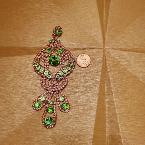 Pink and Green Rhinestone Earrings - Picture 2 of 2